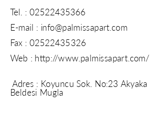 Palmiss Apart Otel iletiim bilgileri